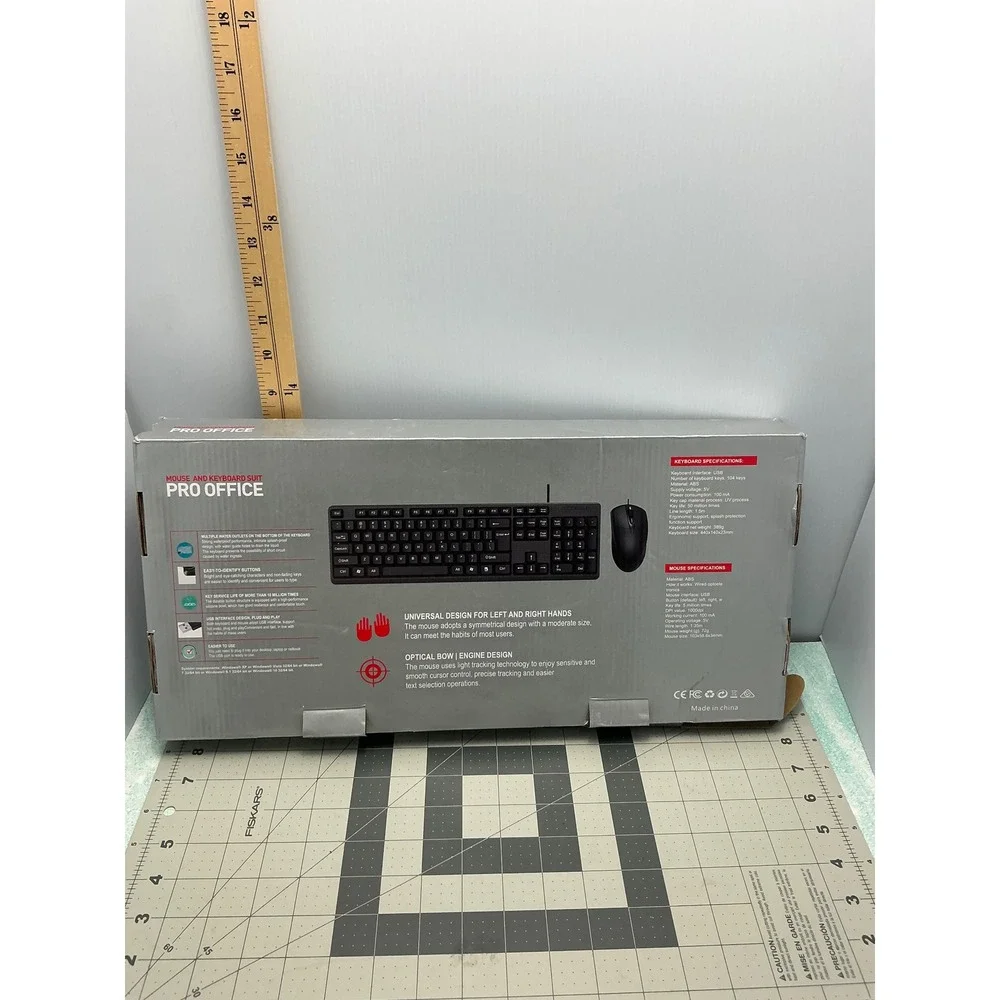 Pro Office Wired Keyboard‎ and Mouse Combo Full Size USB Black Splash Resistant
